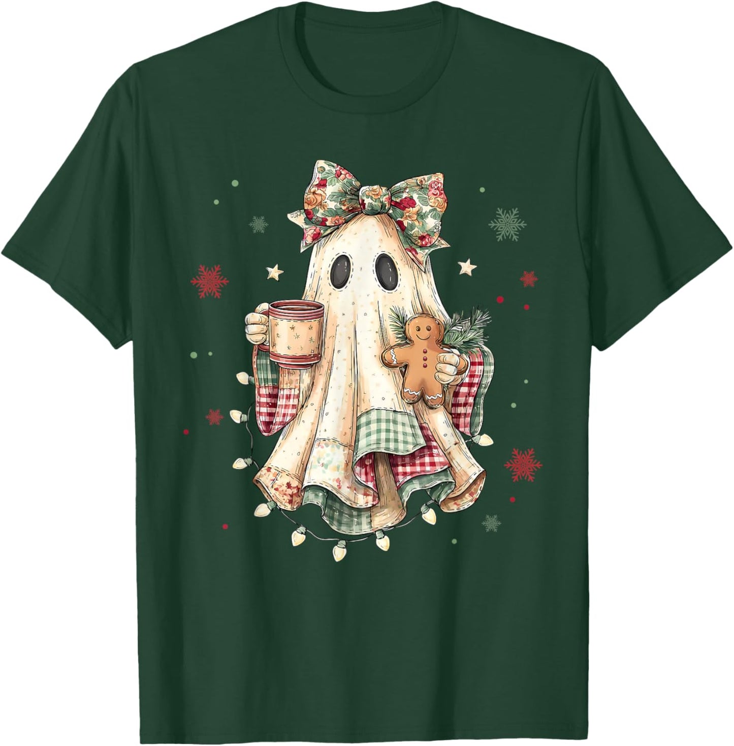 Funny Ghost Gingerbread Merry Christmas Xmas Lights Holiday T-Shirt - T-Shirt | Forest