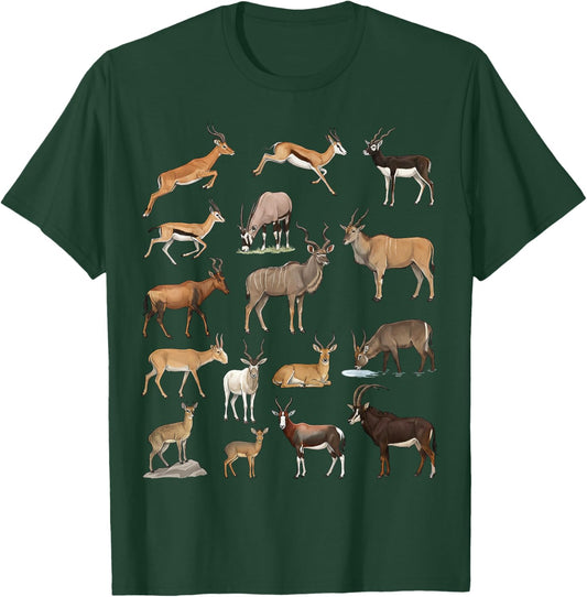 Types of Antelopes – Antelope Species Chart Science Lovers T-Shirt - T-Shirt | Forest
