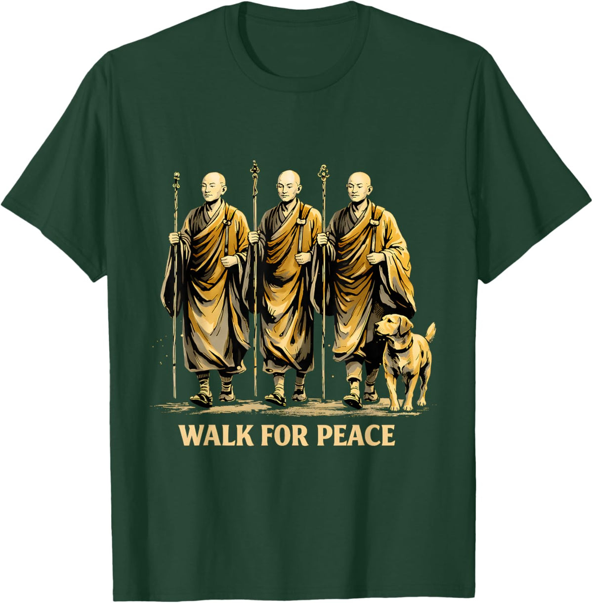 Walk for Peace Monks and Dog Tranquil Spiritual T-Shirt - T-Shirt | Forest