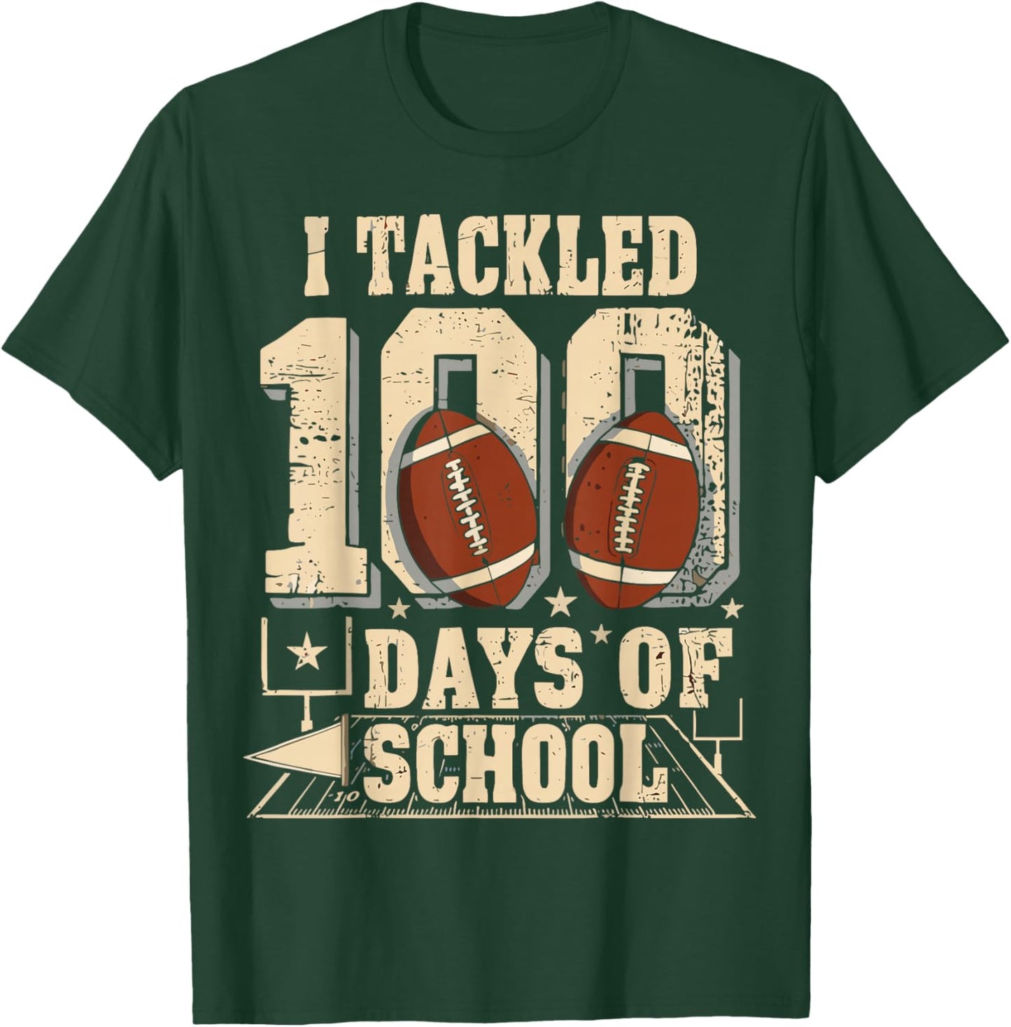 100 Days of School Boys 100th Funny Football T-Shirt - T-Shirt | Forest