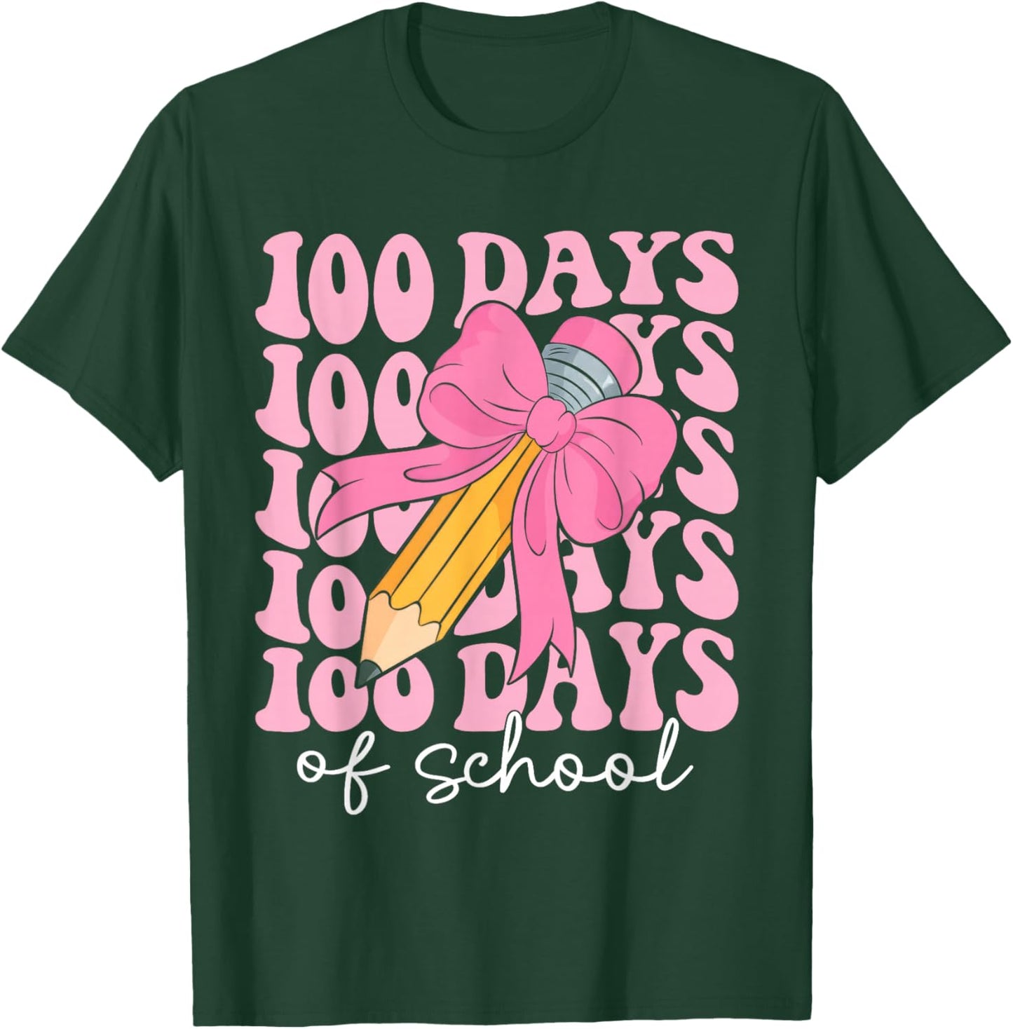 Coquette Bow 100 Days of School Teacher 100th Day of School T-Shirt - T-Shirt | Forest
