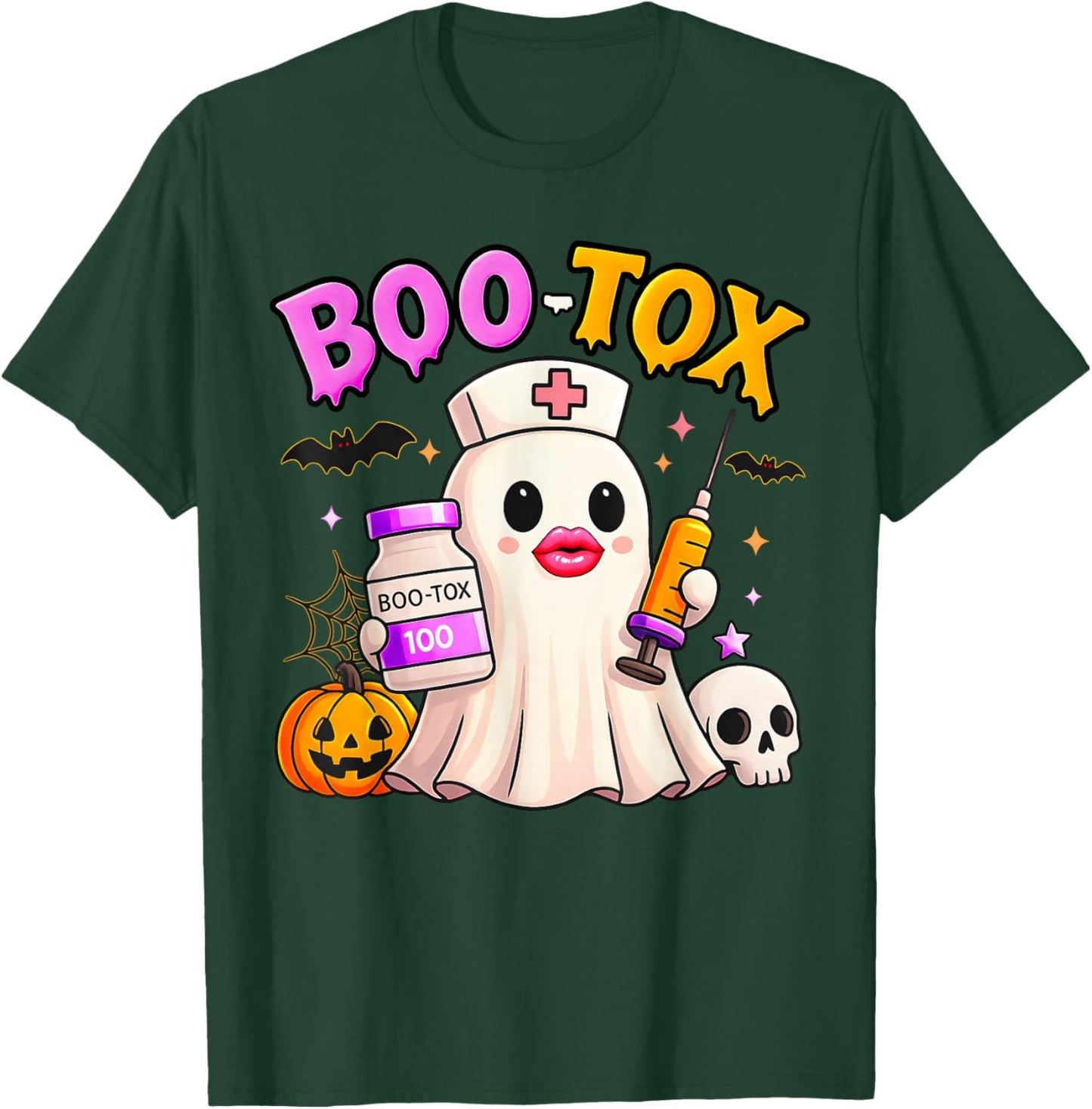 Funny Boo Tox Aesthetic Nurse Ghost Skull Pumpkin Halloween T-Shirt - T-Shirt | Forest