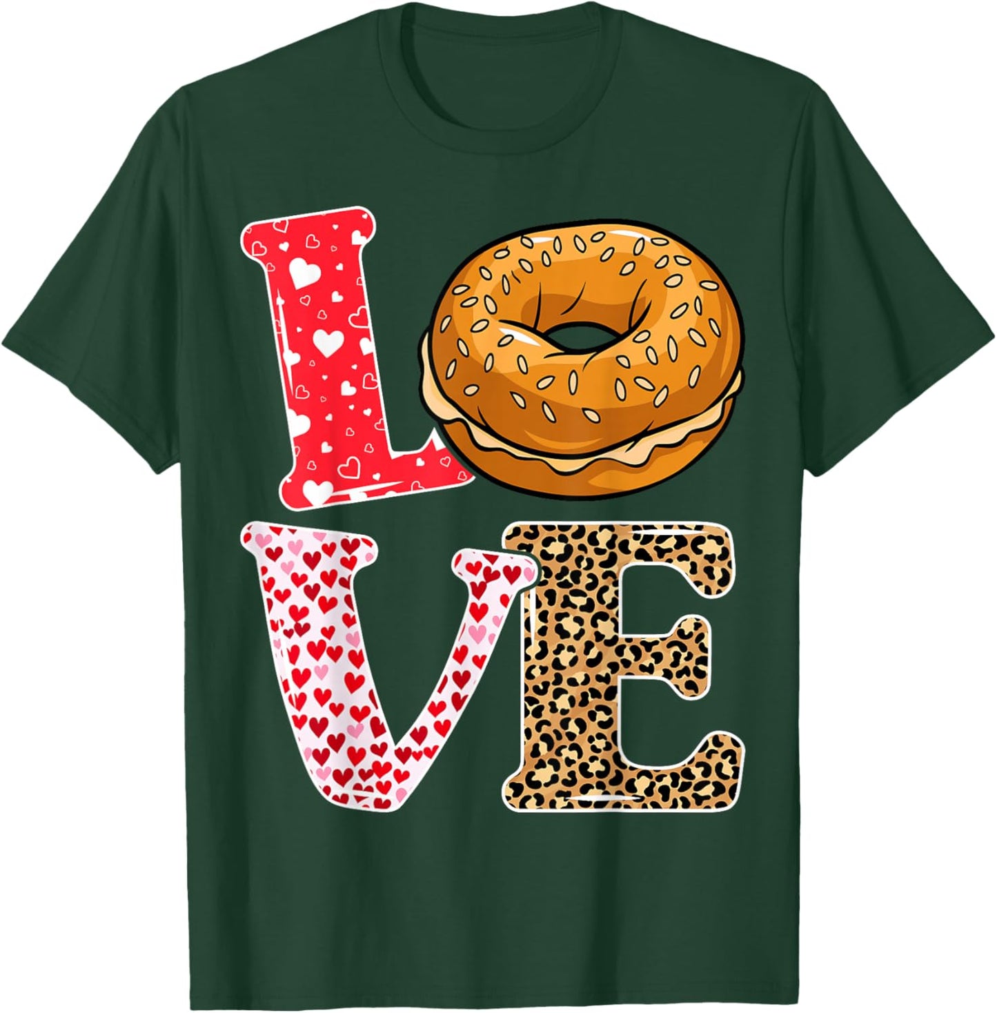 Bread Bagel Love Valentine Leopard Food Pun T-Shirt - T-Shirt | Forest
