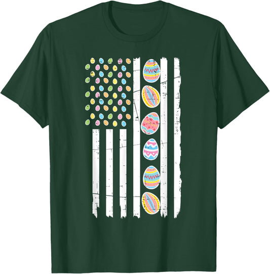 Easter US American Flag Eggs Vintage Patriot Men Women Kids T-Shirt - T-Shirt | Forest