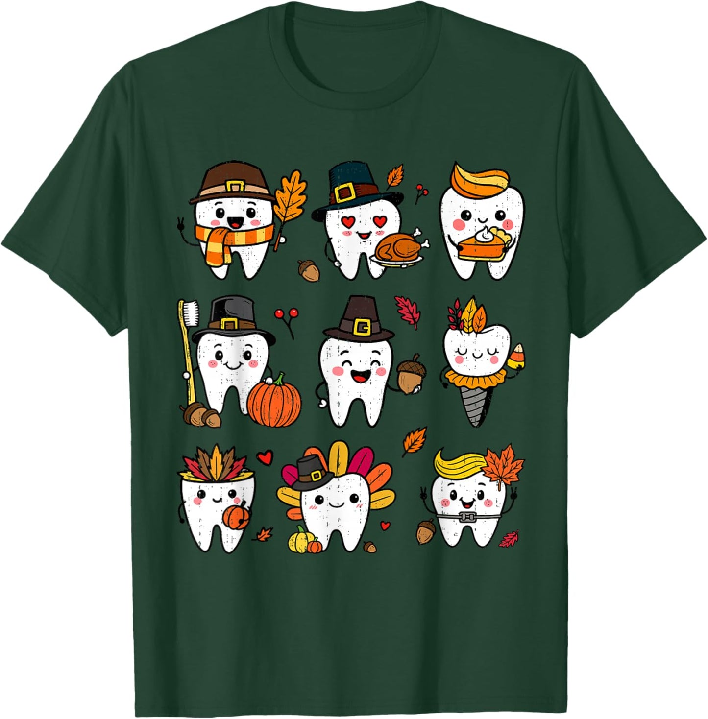 Cute Teeth Turkey Dentist Thanksgiving Fall Dental Assistant T-Shirt - T-Shirt | Forest