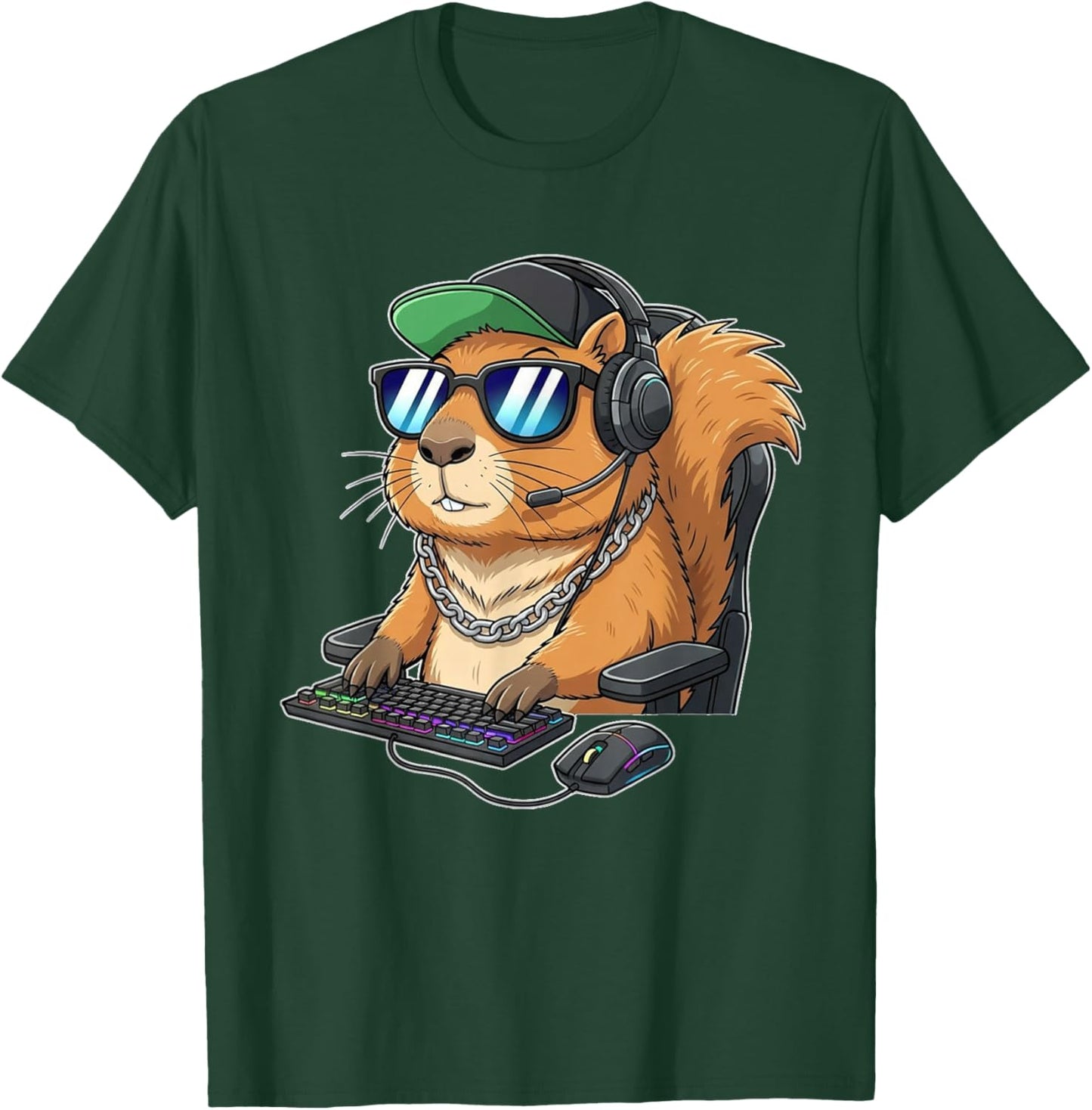 Squirrel Gamer Funny Gaming Squirrels Play Video Game Lover T-Shirt - T-Shirt | Forest