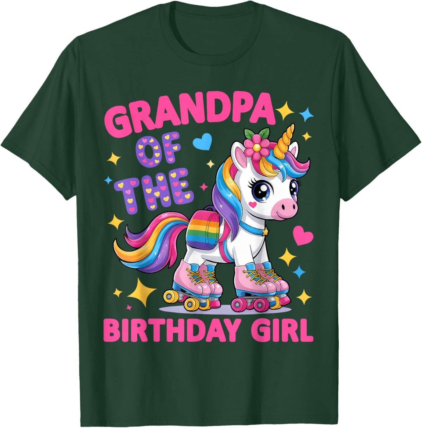 Grandpa of The Birthday Girl Rolling Unicorn Birthday Party T-Shirt - T-Shirt | Forest