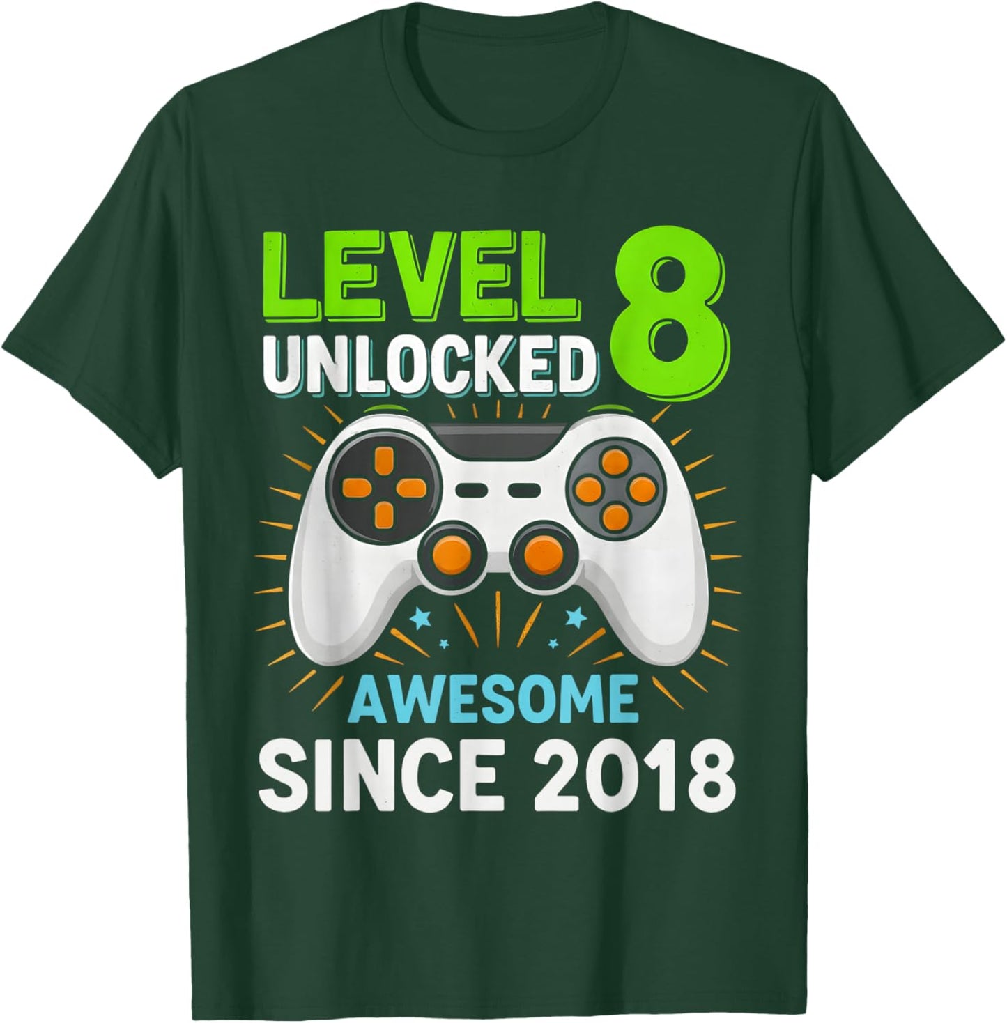 Level 8 Unlocked Awesome Since 2018 Gaming Birthday 8th Boys T-Shirt - T-Shirt | Forest