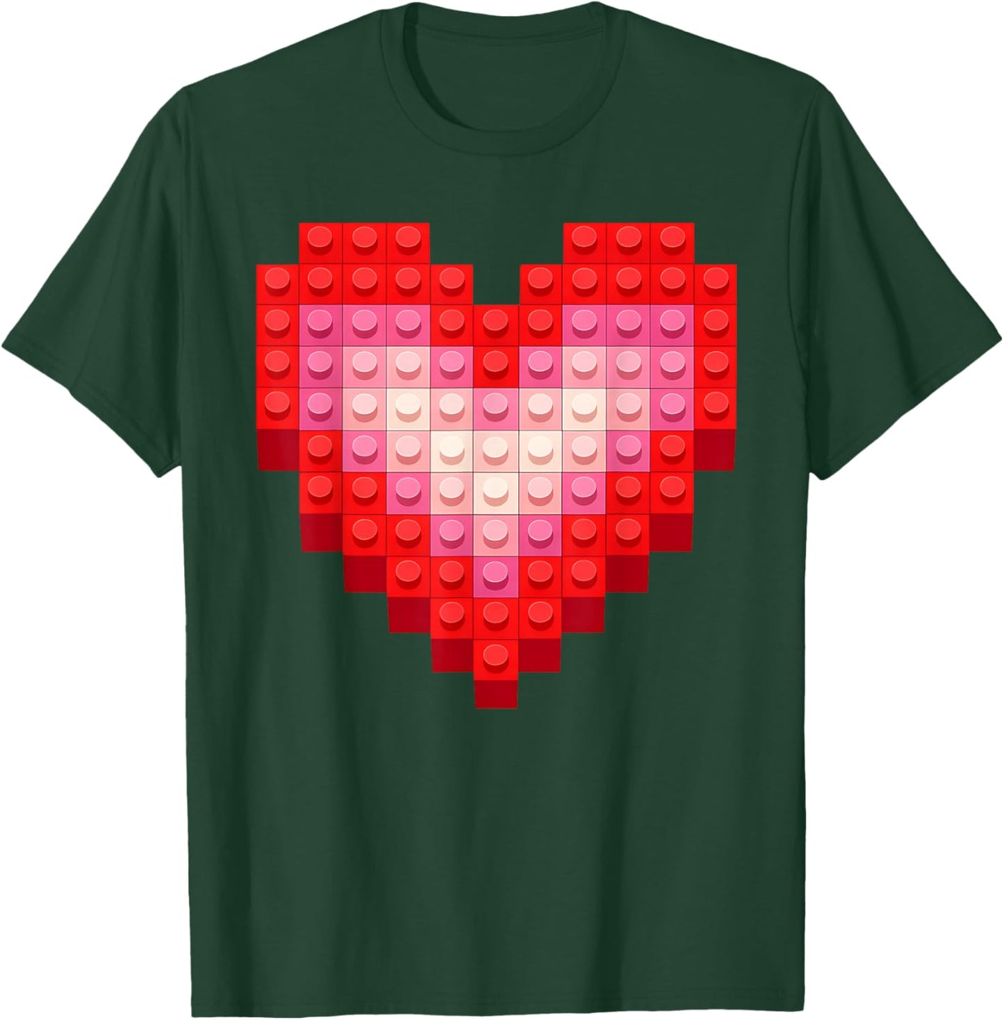 Valentines Day Boys Kid Toddler Heart Building Blocks Bricks T-Shirt - T-Shirt | Forest