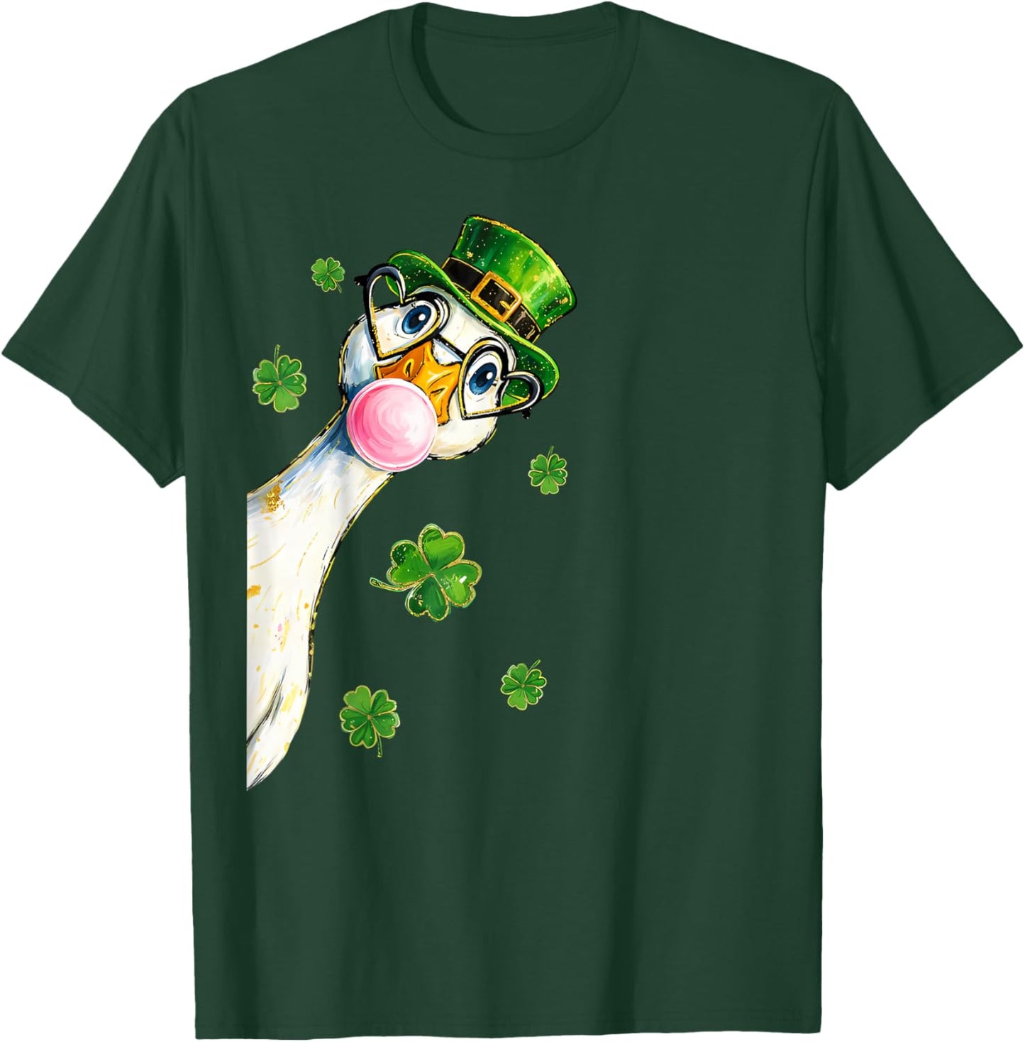 St Patrick’s Day Goose Leprechaun Bubblegum Shamrock Goose T-Shirt - T-Shirt | Forest