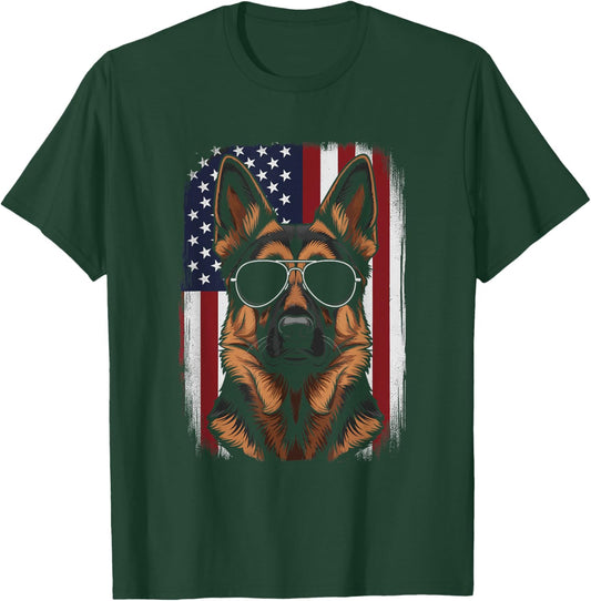 German Shepherd Dog American Flag T-Shirt - T-Shirt | Forest