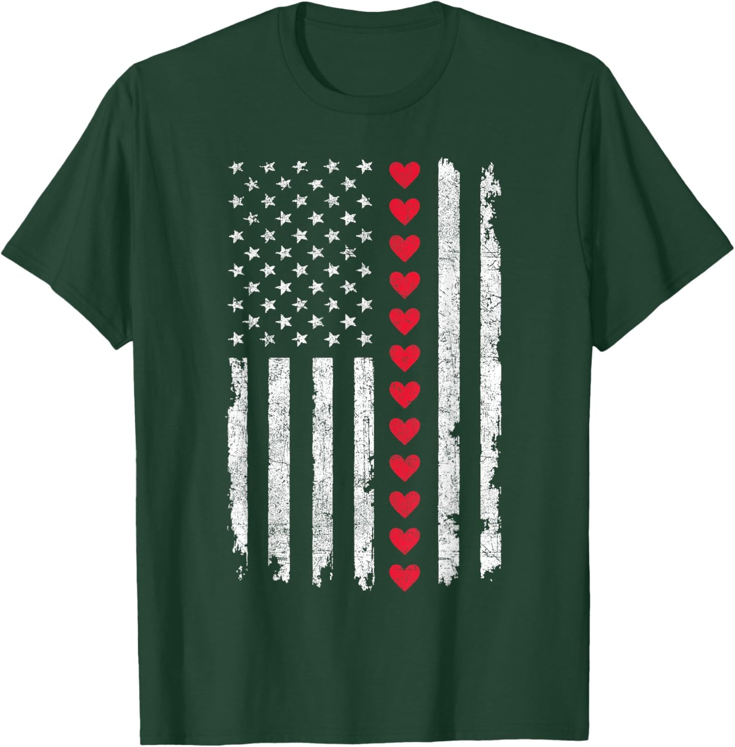 Valentines Day US American Flag Red Hearts Patriotic Love T-Shirt - T-Shirt | Forest