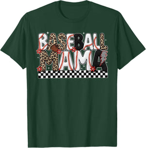 Game Day Baseball Mom Crochet Baseball Mama Checkered T-Shirt - T-Shirt | Forest