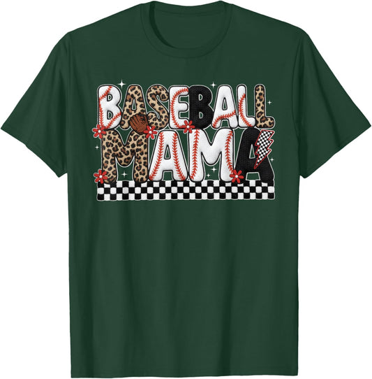 Game Day Baseball Mom Crochet Baseball Mama Checkered T-Shirt - T-Shirt | Forest