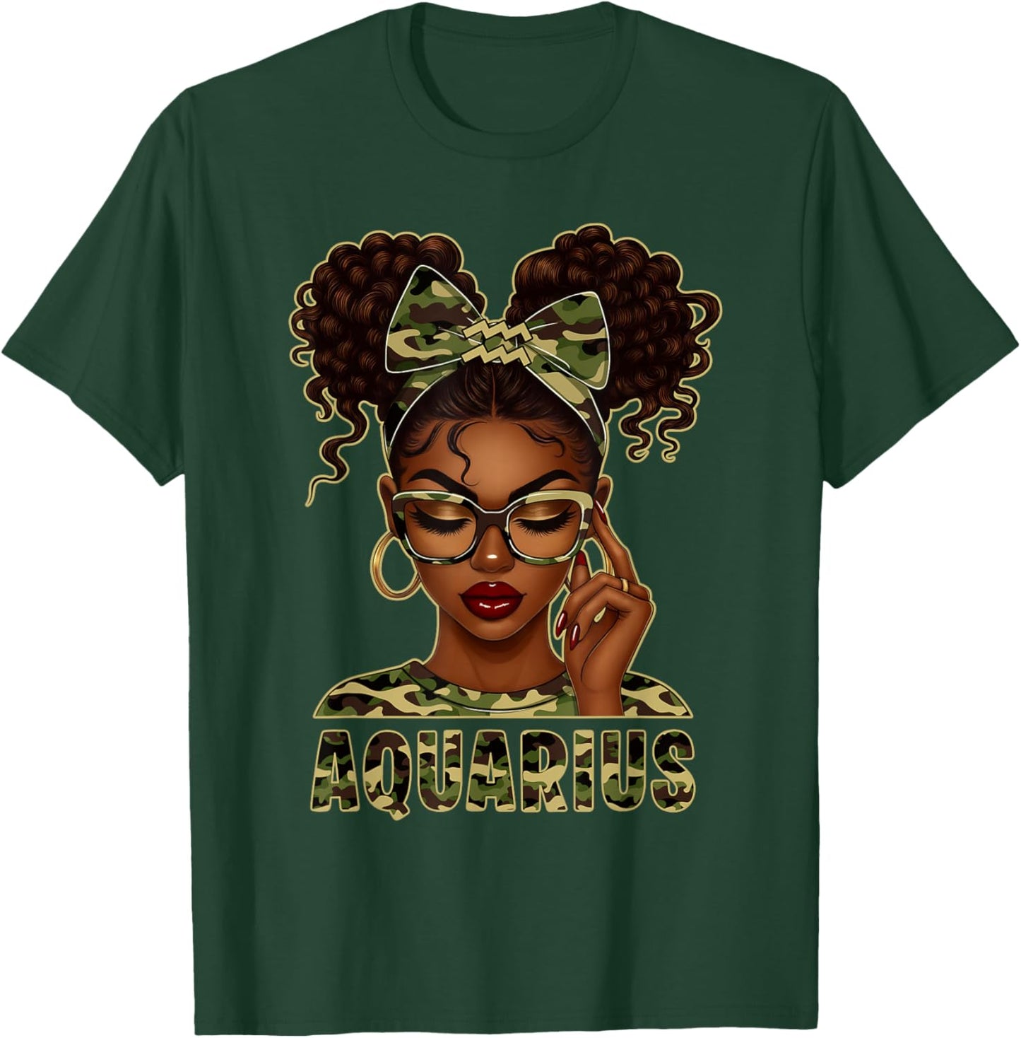 It's My Birthday Aquarius Girl Camo Zodiac Black Queen T-Shirt - T-Shirt | Forest