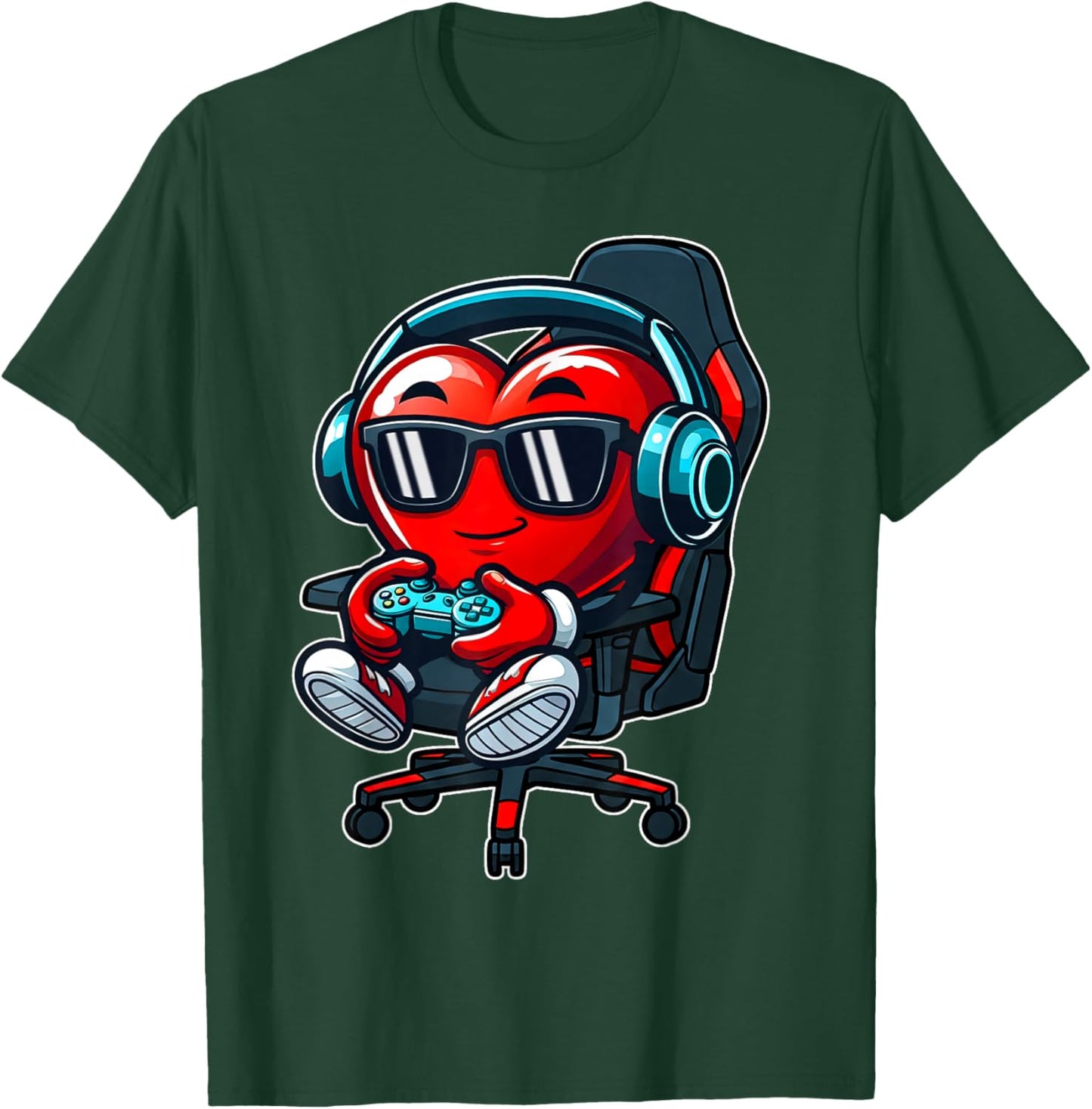 Funny Gamer Hearts Valentines Day Boys Kids Son Video Games T-Shirt - T-Shirt | Forest