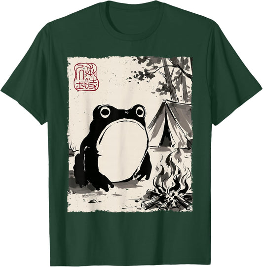 Grumpy Frog Funny Camping Outdoor Anime Japanese T-Shirt - T-Shirt | Forest