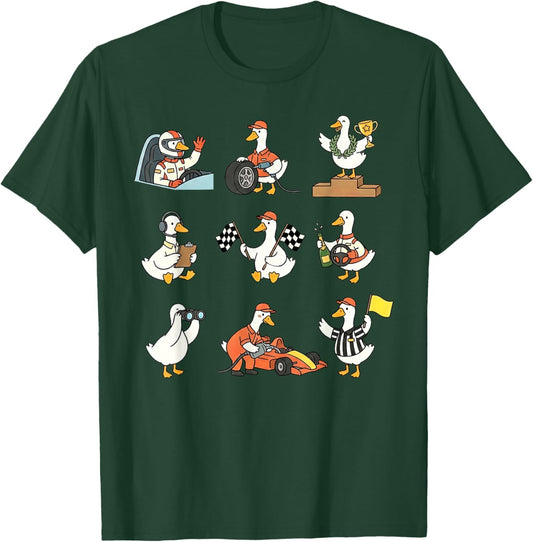 Track Day Race Car Silly Goose Vintage Racing Checkered Flag T-Shirt - T-Shirt | Forest