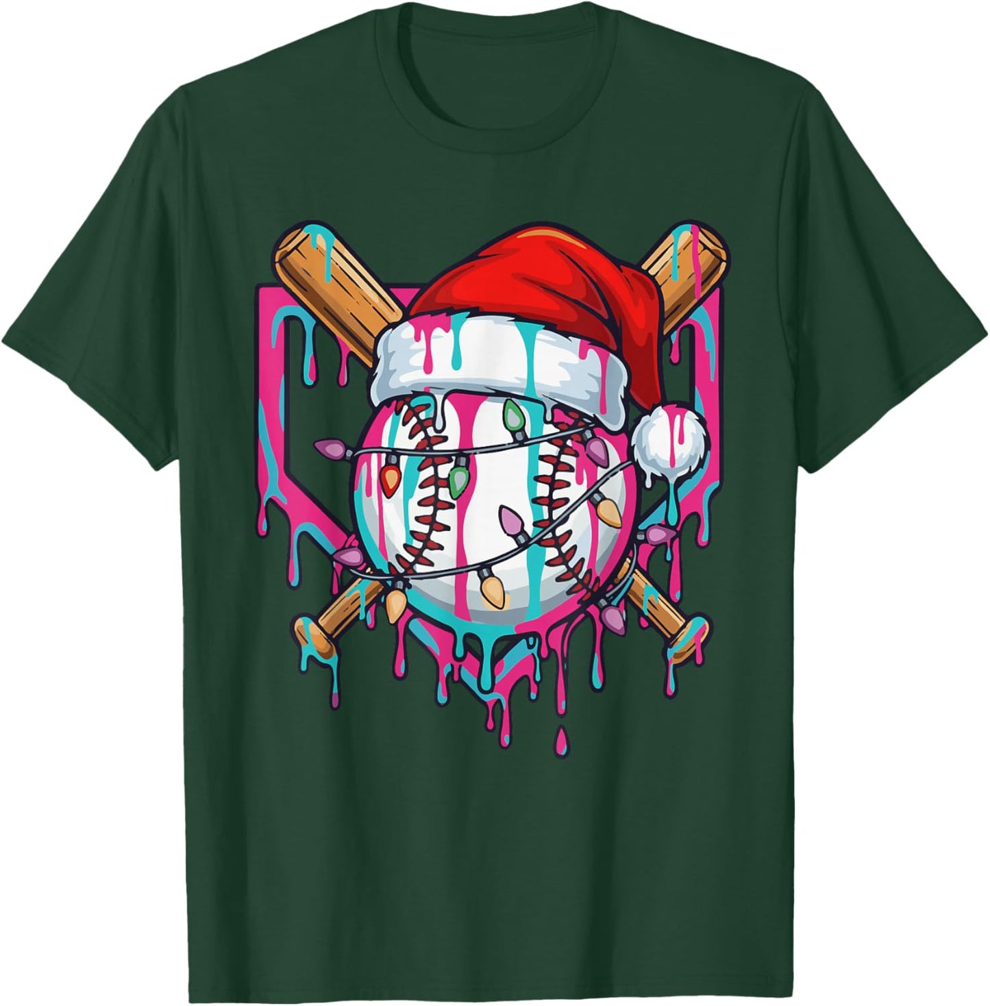Baseball Christmas Santa Hat Baseball Christmas Drip T-Shirt - T-Shirt | Forest