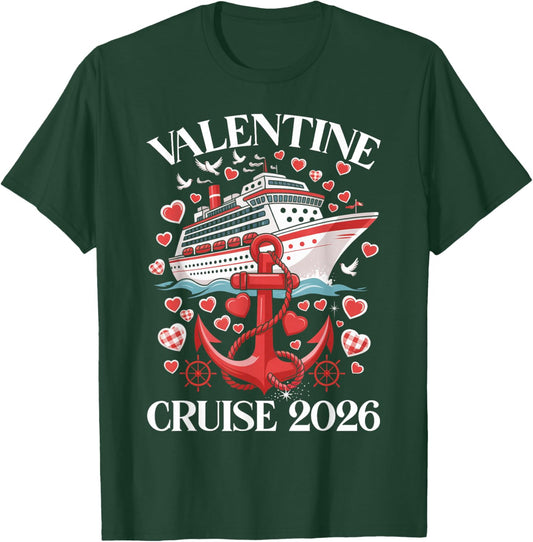 Cute Valentine Cruise 2026 Matching Couple Holiday T-Shirt - T-Shirt | Forest
