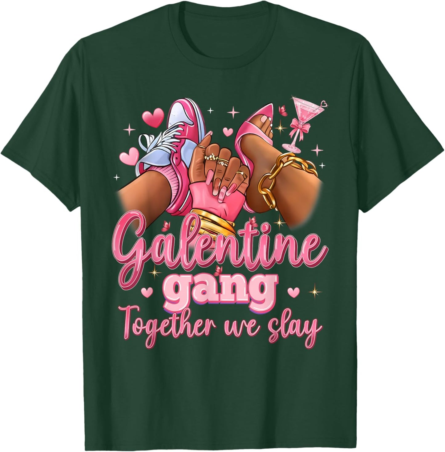 Galentine Gang Black Women High Heels Sneakers Nails Graphic T-Shirt - T-Shirt | Forest