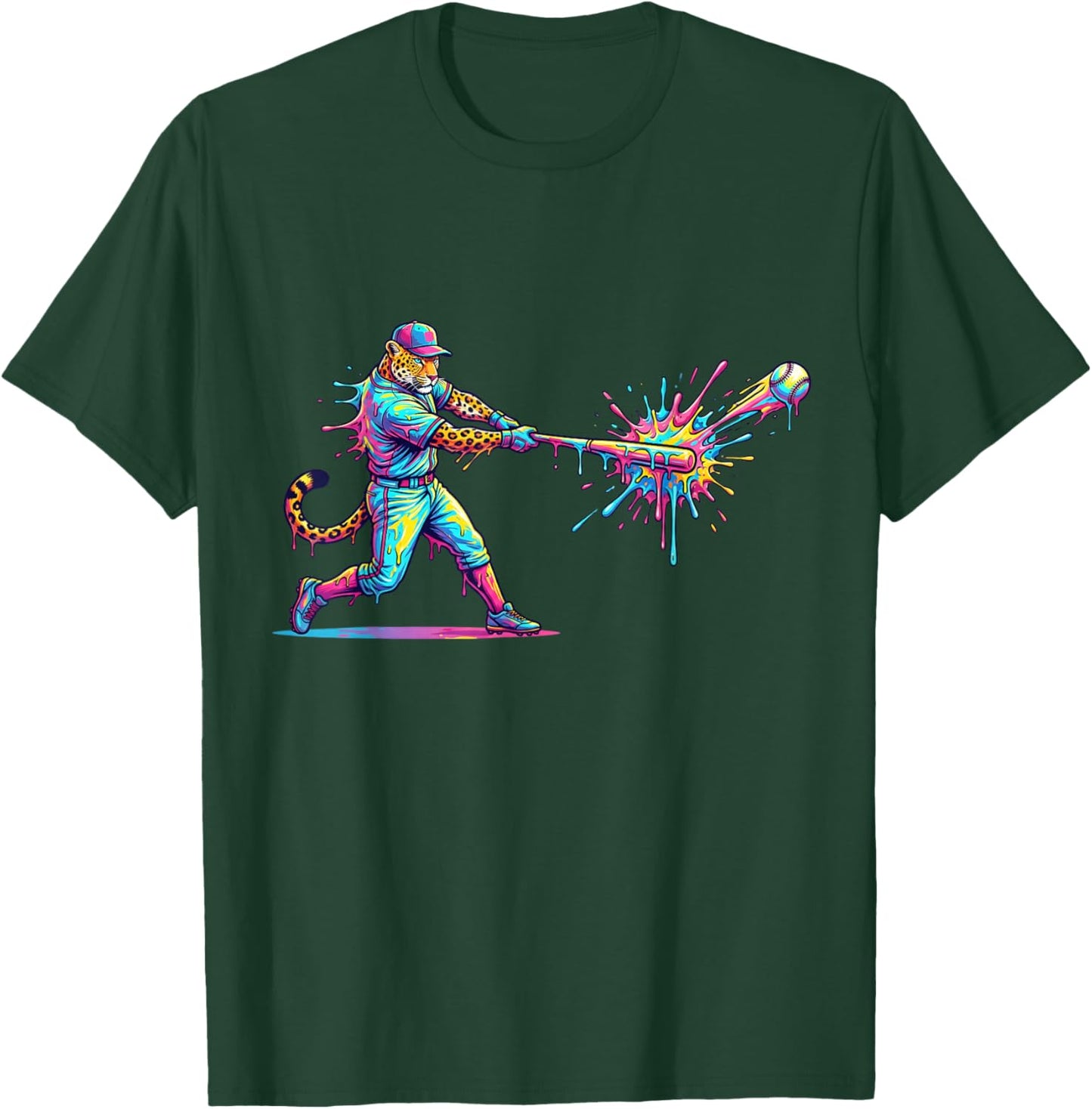 Funny Leopard Baseball Player Ice Cream Drip for Boys Kids T-Shirt - T-Shirt | Forest
