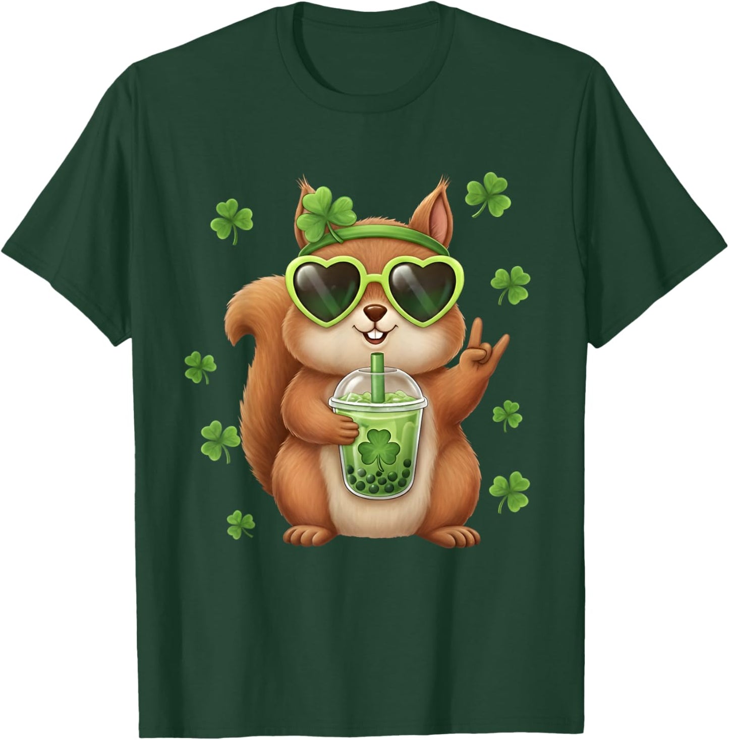 Cute Squirrel St Patricks Day Shamrock Squirrel Rock Lovers T-Shirt - T-Shirt | Forest