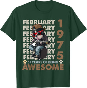 51st Birthday Dog Lover February 1975 Vintage 51 Years Old T-Shirt - T-Shirt | Forest