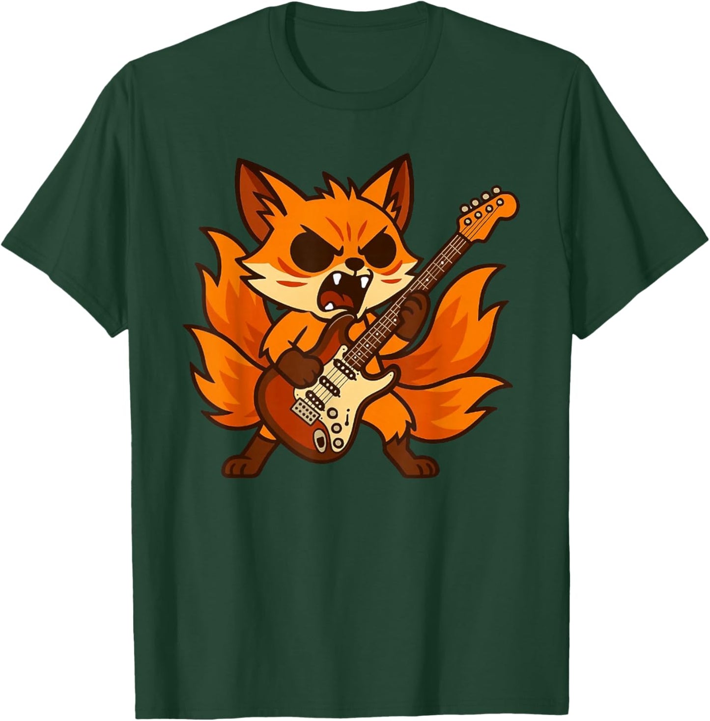 Kitsune Fox Nine-Tailed Rock N Roll Musician Concert T-Shirt - T-Shirt | Forest