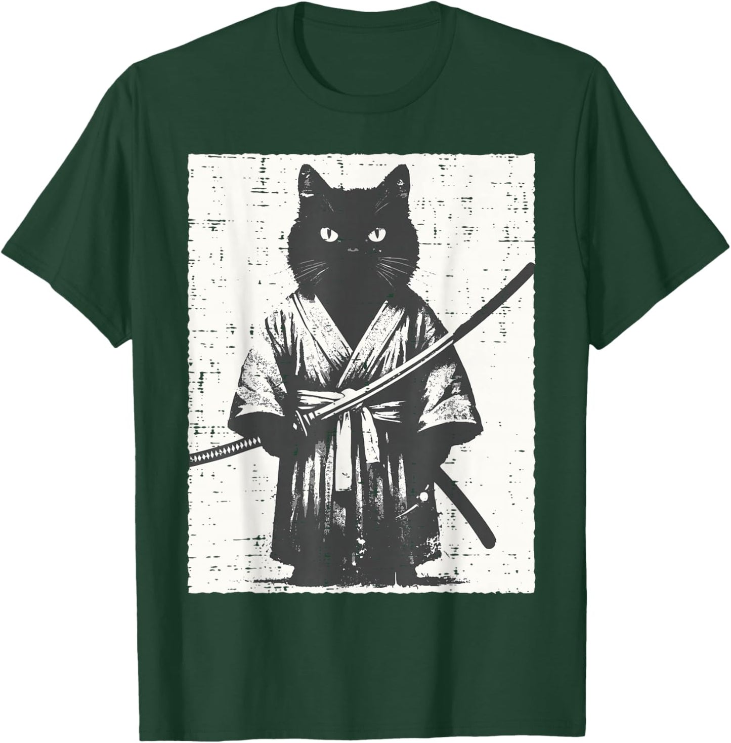 Japanese Black Cat Kimono Katana Samurai Art Men Women Kids T-Shirt - T-Shirt | Forest