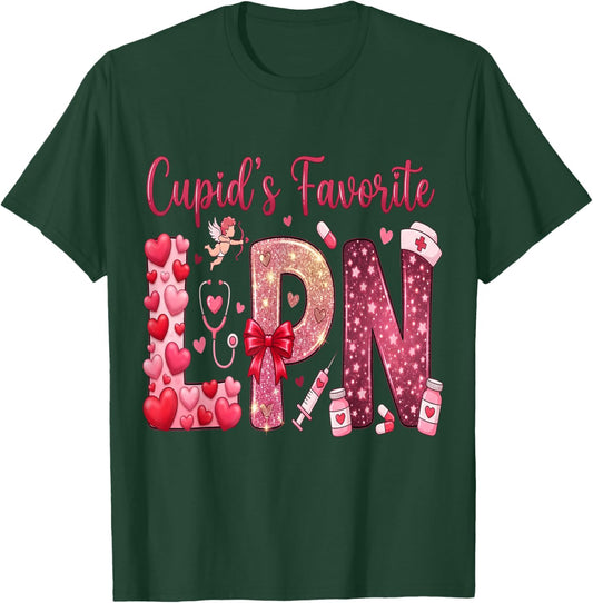 Bow Medical Heart LPN Valentines Licensed Practical Nurse T-Shirt - T-Shirt | Forest