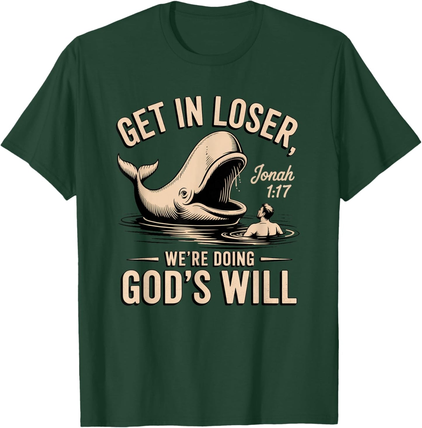 Jonah 1:17 Funny Whale Bible Verse Design T-Shirt - T-Shirt | Forest