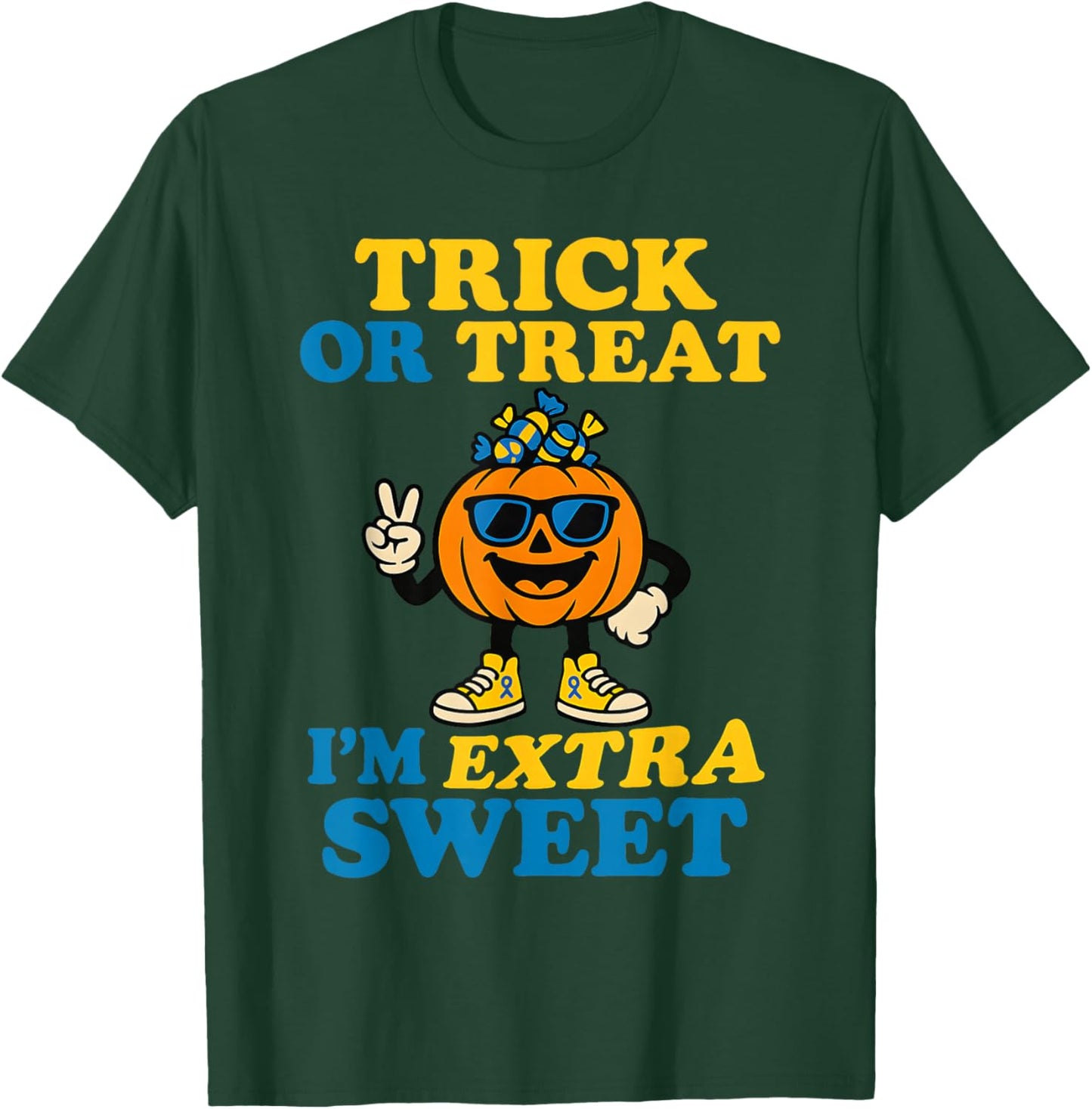 Down Syndrome Halloween Trick Or Treat Pumpkin Candy Cute T-Shirt - T-Shirt | Forest