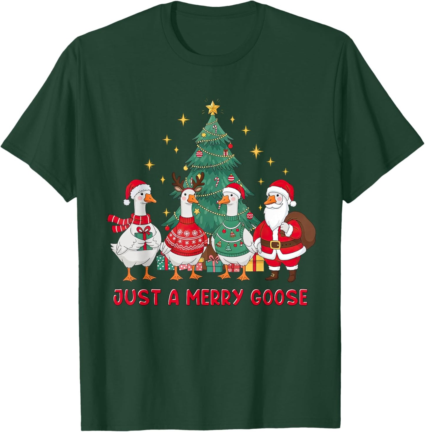 Just A Merry Goose Christmas Tree Goosemas Santa Geese Xmas T-Shirt - T-Shirt | Forest