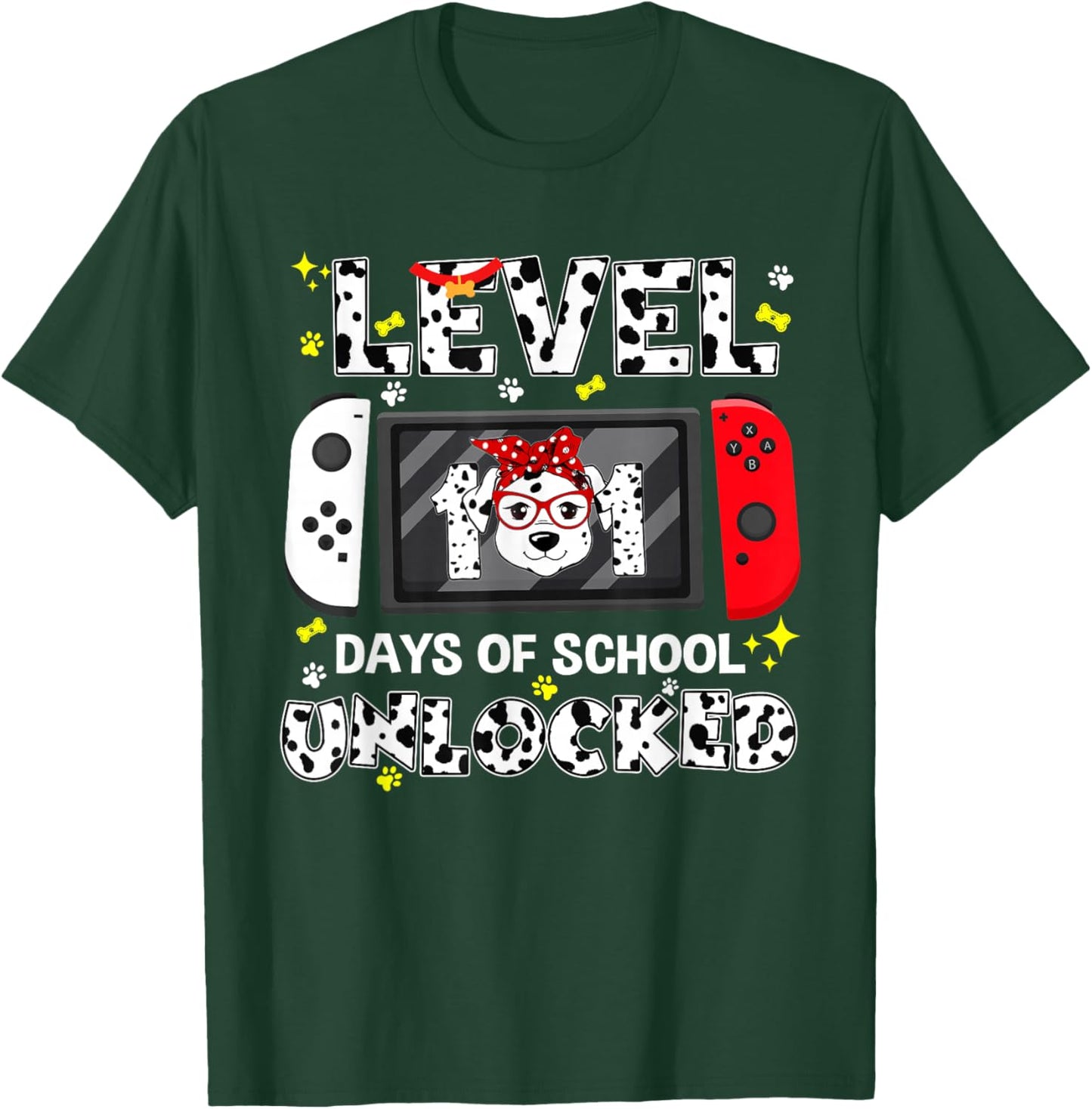 Level Unlocked Game Controller 101 Days School 100 Days T-Shirt - T-Shirt | Forest
