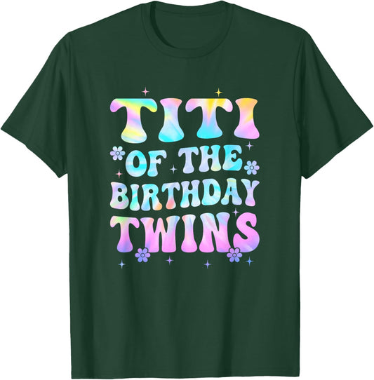 Titi of The Birthday Twins Girls Kids Party Retro Bday T-Shirt - T-Shirt | Forest