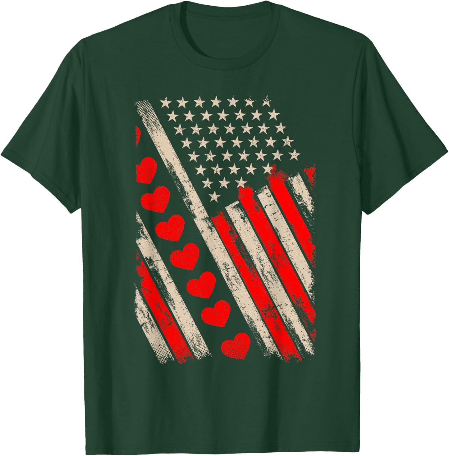 Vintage Valentines Day American Flag Hearts Boys Kids T-Shirt - T-Shirt | Forest