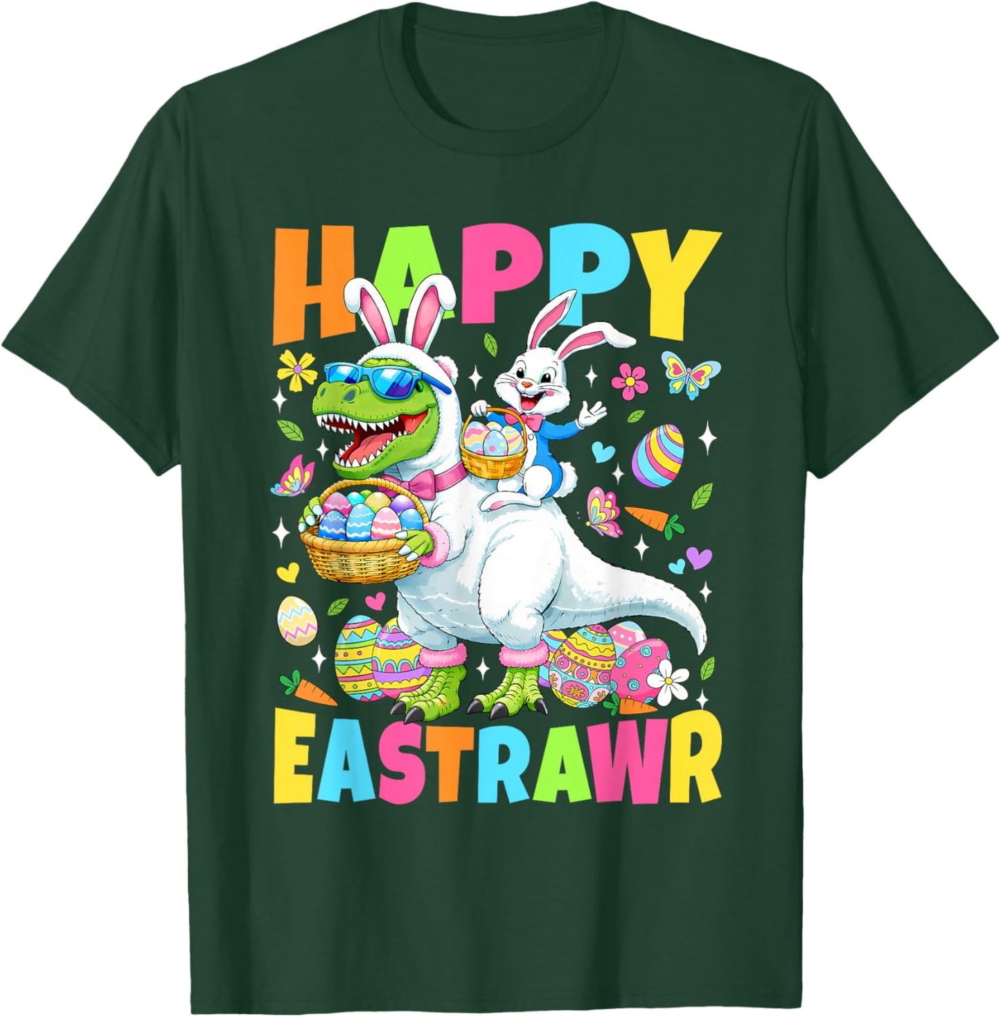 Funny Happy Eastrawr Toddler Boys Kids T-Rex Easter Dinosaur T-Shirt - T-Shirt | Forest
