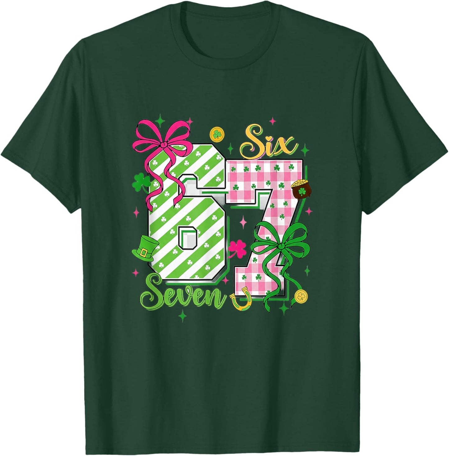 67 Six Seven Shamrock Funny St Patrick’s Day Boys Girls Kids T-Shirt - T-Shirt | Forest