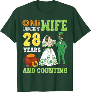 One Lucky Wife 28 Years and Counting St Patricks Day Husband T-Shirt - T-Shirt | Forest