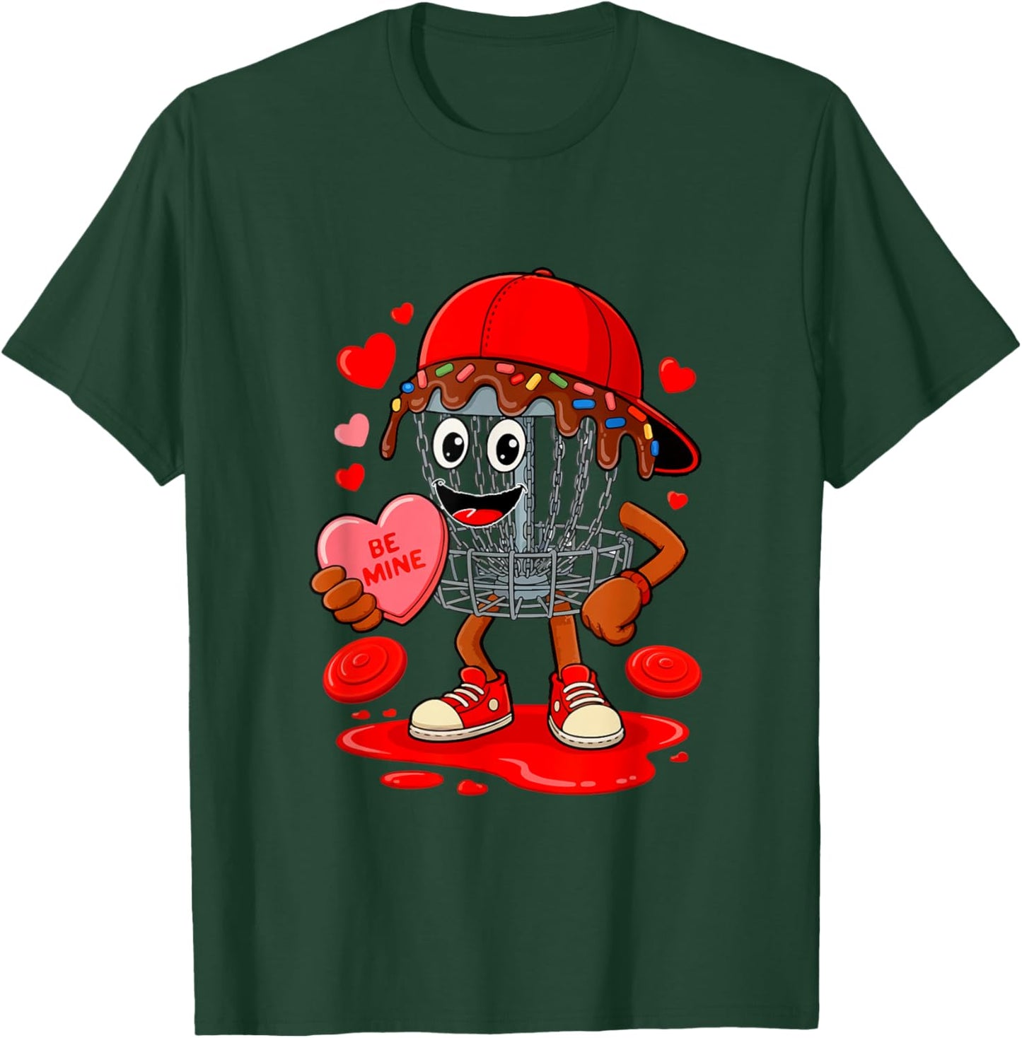 Disc Golf Equipment Player Valentine Hearts Costume Dripped T-Shirt - T-Shirt | Forest