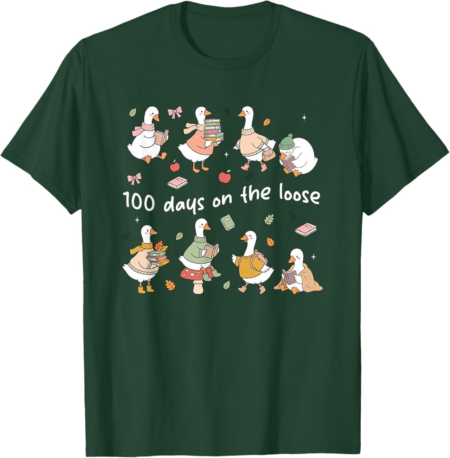 100 Days On-The-Loose Silly-Goose Teacher Girl Kid 100th Day T-Shirt - T-Shirt | Forest