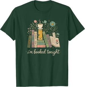 I'm Booked Tonight Floral Books Cozy Reading Graphic T-Shirt - T-Shirt | Forest