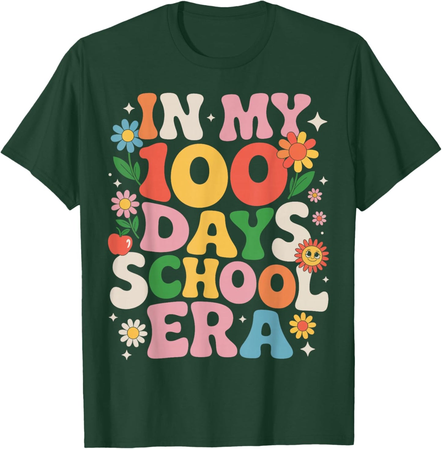 in My 100 Days of School Era Retro Teacher Student 100th Day T-Shirt - T-Shirt | Forest