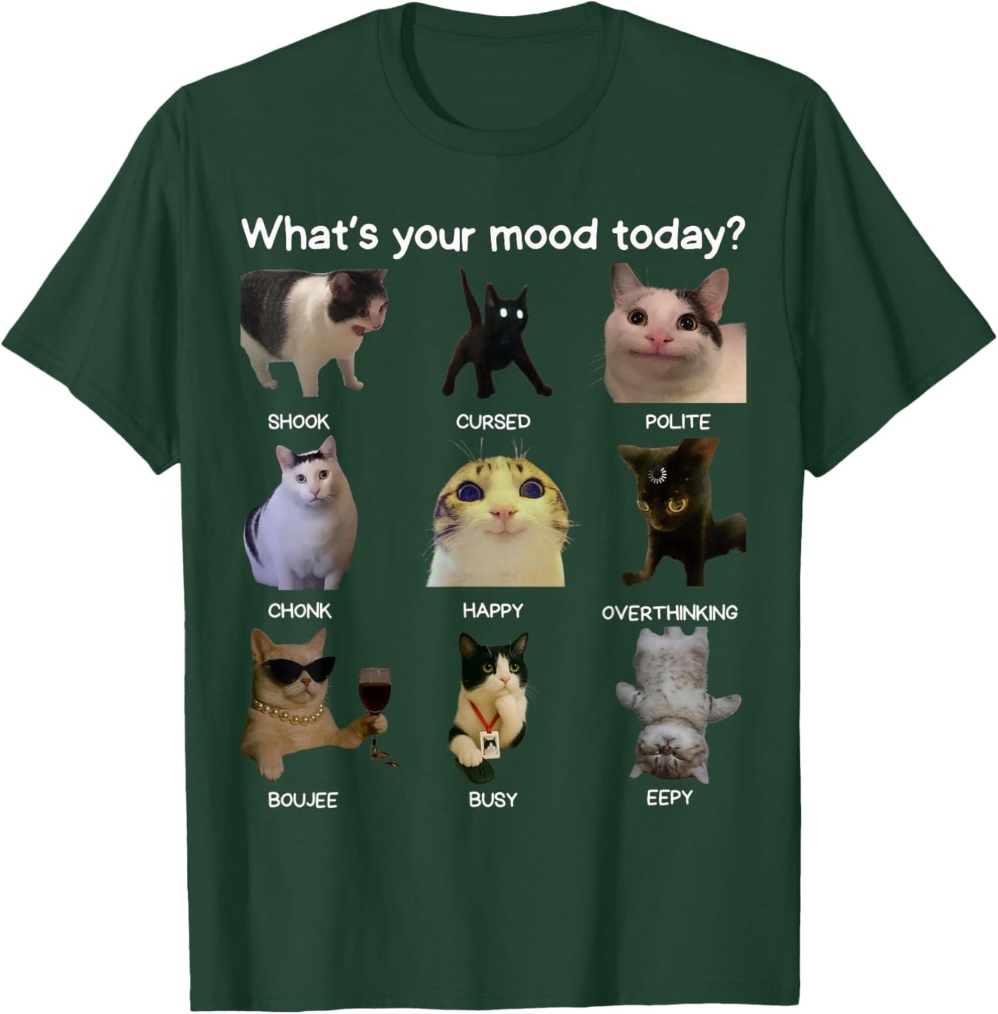 Funny Cat Meme Men Women What's Your Mood Today? T-Shirt - T-Shirt | Forest