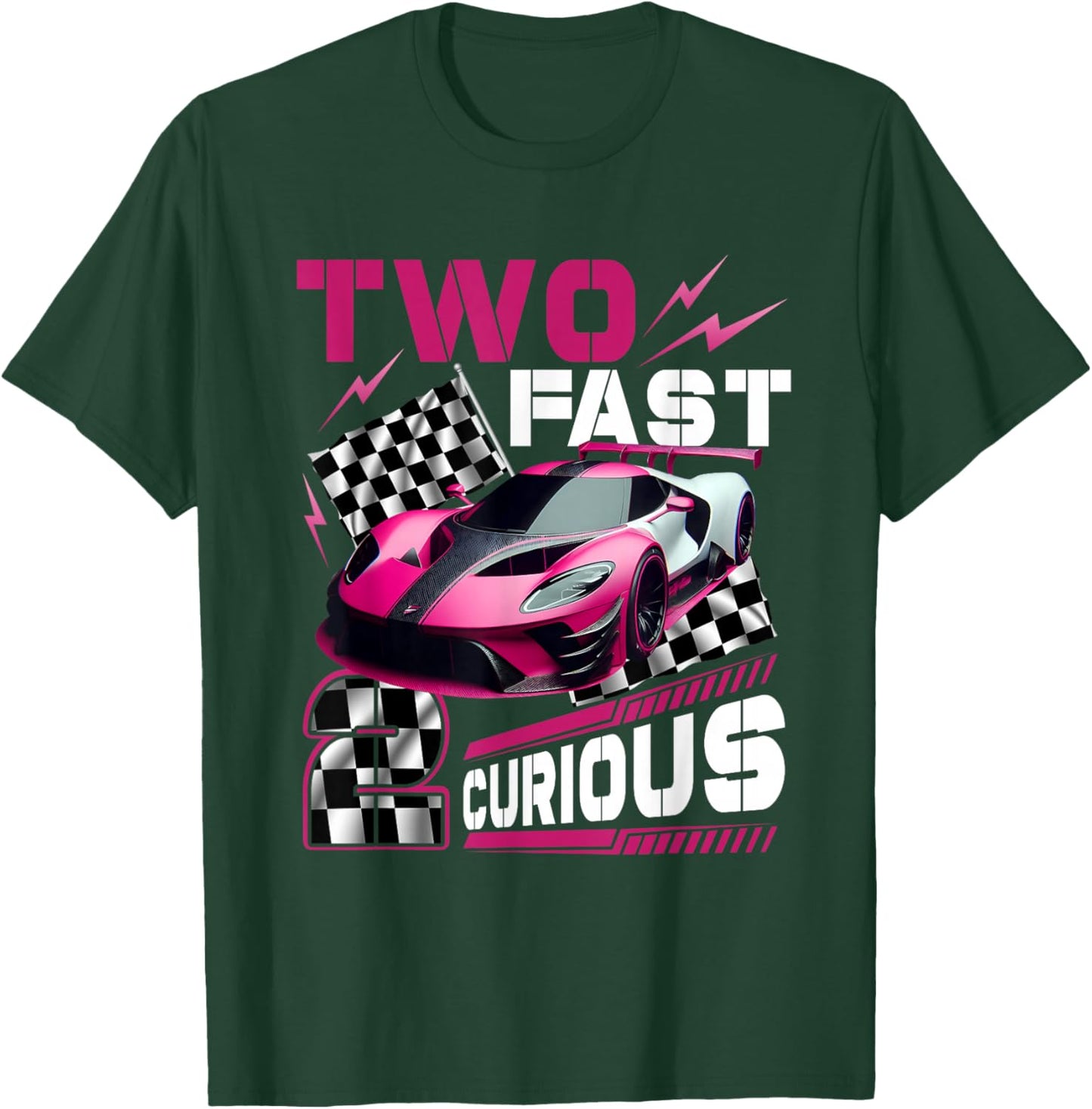 Girl Race Car 2Nd Birthday Decorations Two Fast 2 Curious T-Shirt - T-Shirt | Forest