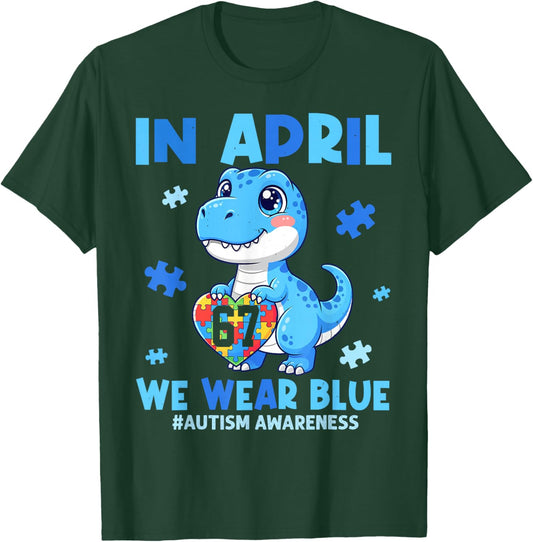 in April We Wear Blue Teacher Mom Autism Awareness T-Shirt - T-Shirt | Forest