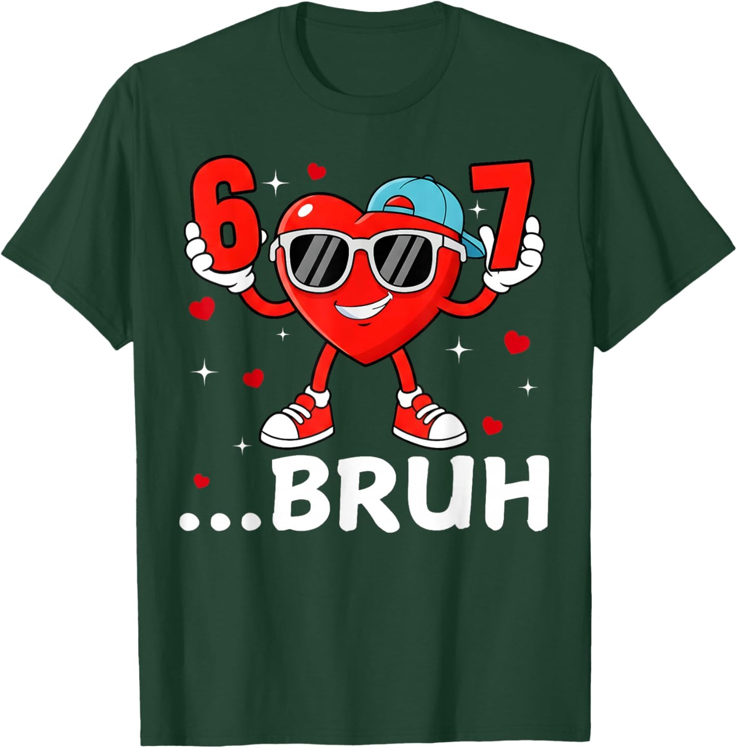 Valentine Six Seven Bruh Cool Hearts Sunglass 67 Men Boys T-Shirt - T-Shirt | Forest