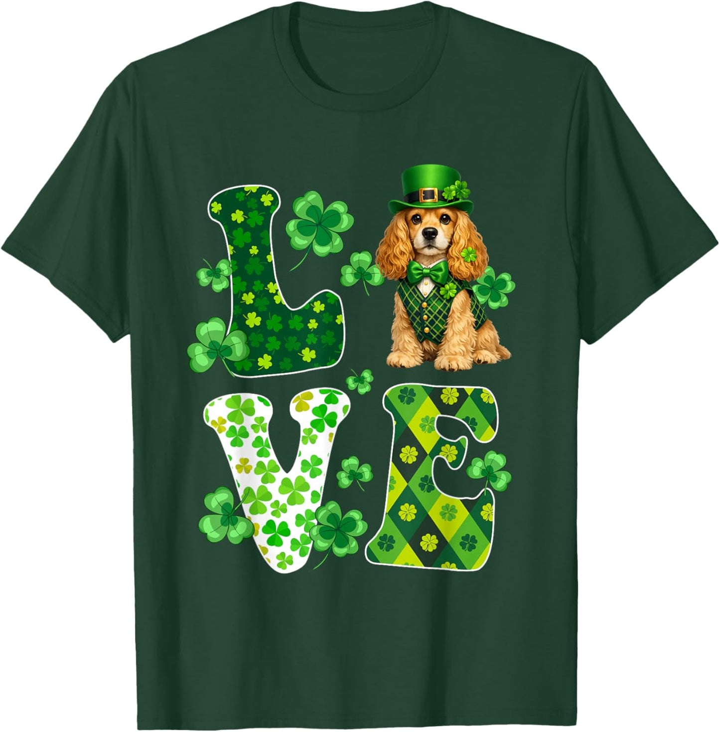 Love Cocker Spaniel Dog St Patricks Day Dog Lover T-Shirt - T-Shirt | Forest