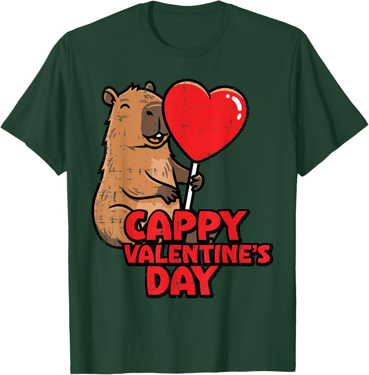 Cappy Valentines Day Capybara Cute Rodent Women Men Kids T-Shirt - T-Shirt | Forest